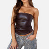 Monacogents | Women's Leather Strapless Pleated Top