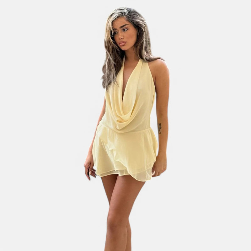 Monacogents | Elegant Women's Backless Halter Mini Dress