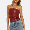 Monacogents | Women's Leather Strapless Pleated Top