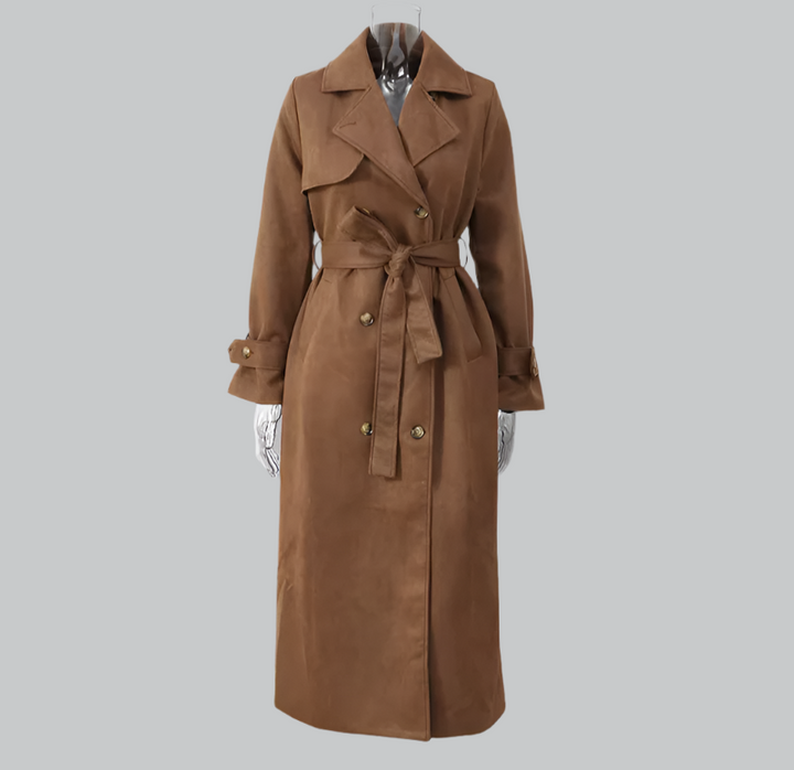 Miles - Suede Chocolate Belted Long Coat