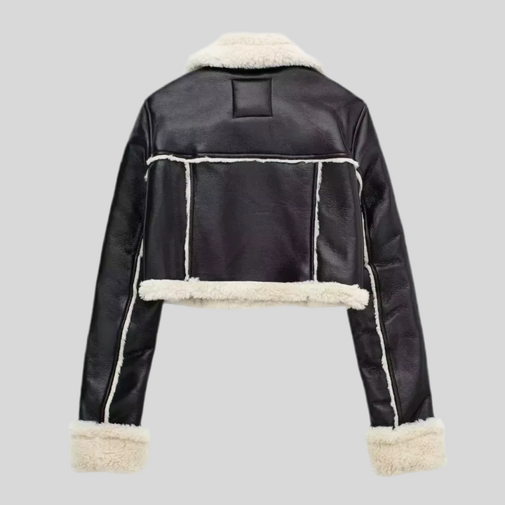 Zara - Women's Cropped Leather and Wool Blend Bomber Jacket