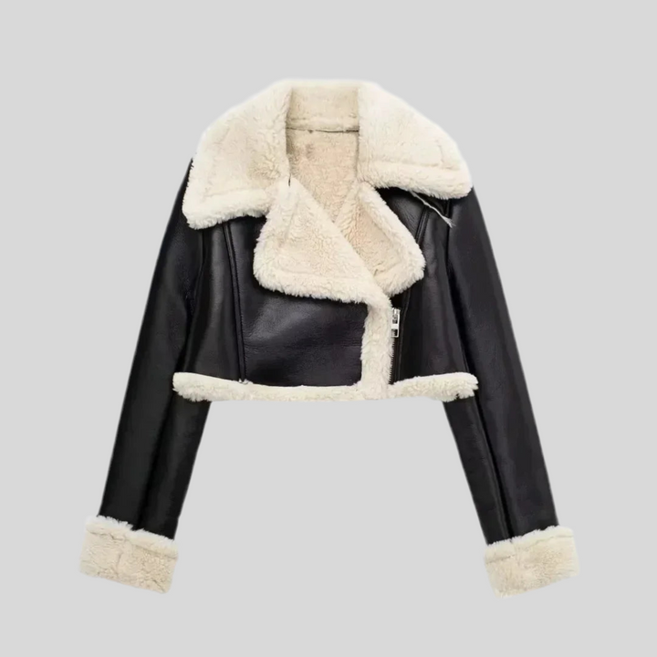 Zara - Women's Cropped Leather and Wool Blend Bomber Jacket