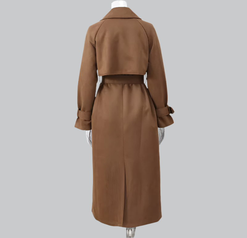 Miles - Suede Chocolate Belted Long Coat