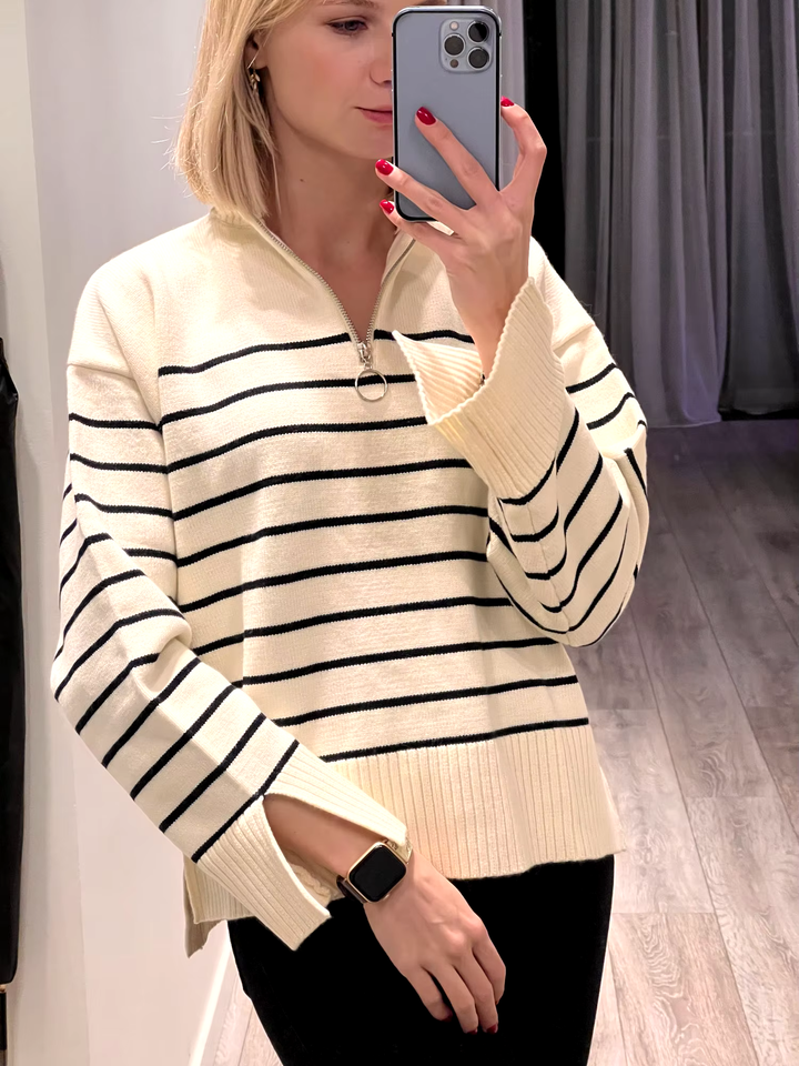 Maya - Vintage Asymmetrical Striped Knitted Sweater