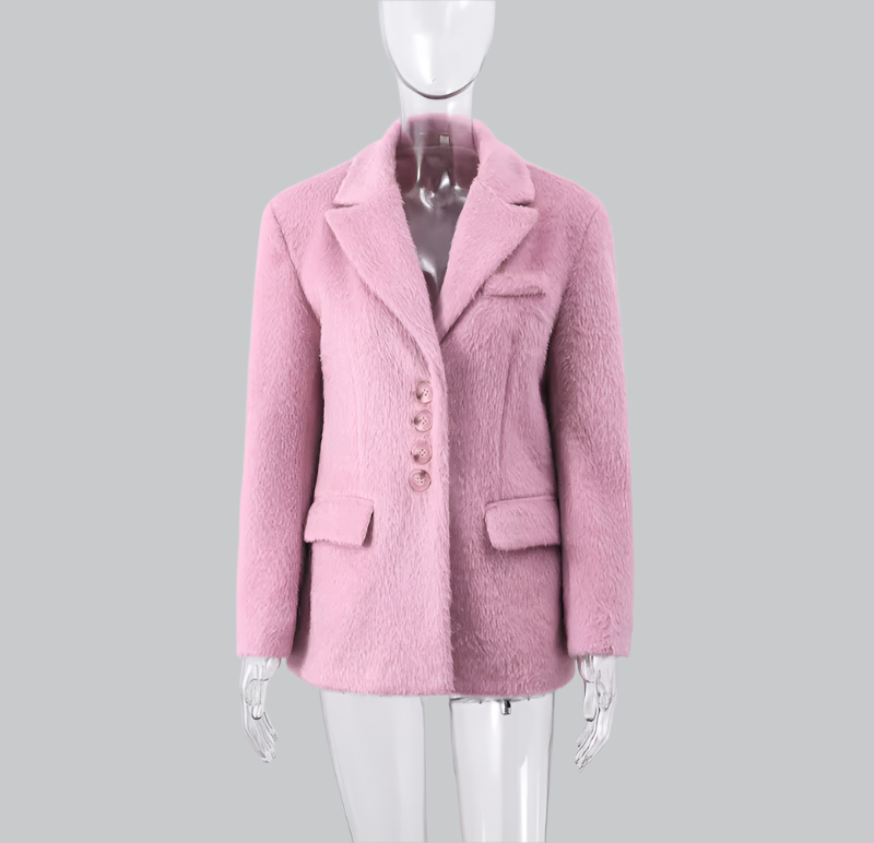 Lara - Plush Lapel Woolen Coat