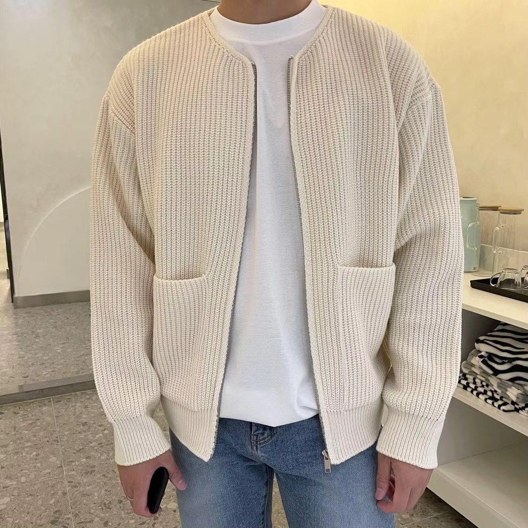 Ethan - Solid Color Slim-Fit Zip-Up Sweater