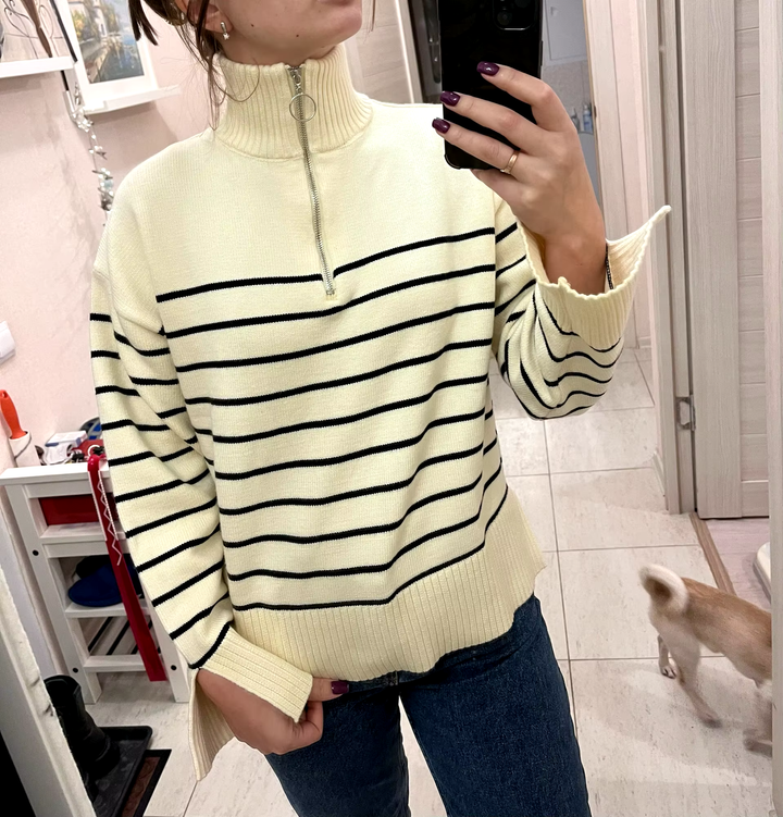 Maya - Vintage Asymmetrical Striped Knitted Sweater