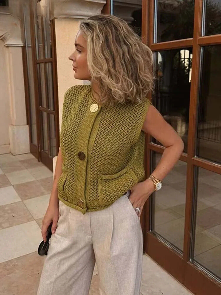 Maya - Chunky Knit Sleeveless Cardigan