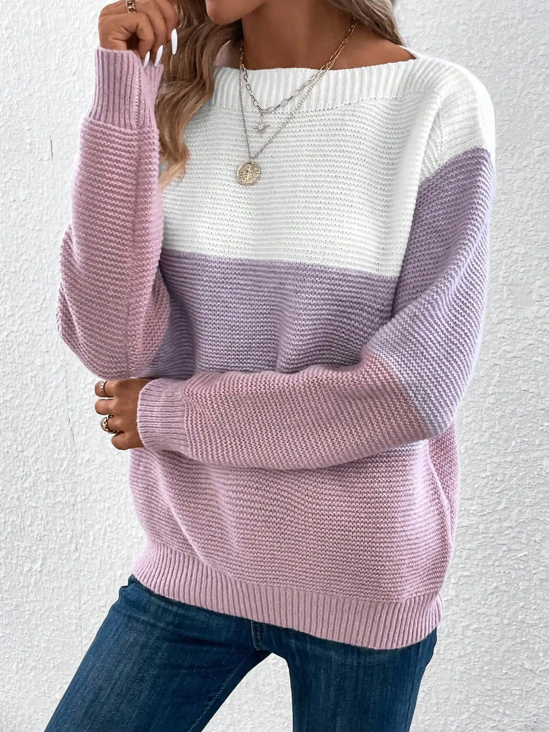 Elara - Elegant Tri-Color Patchwork Sweater