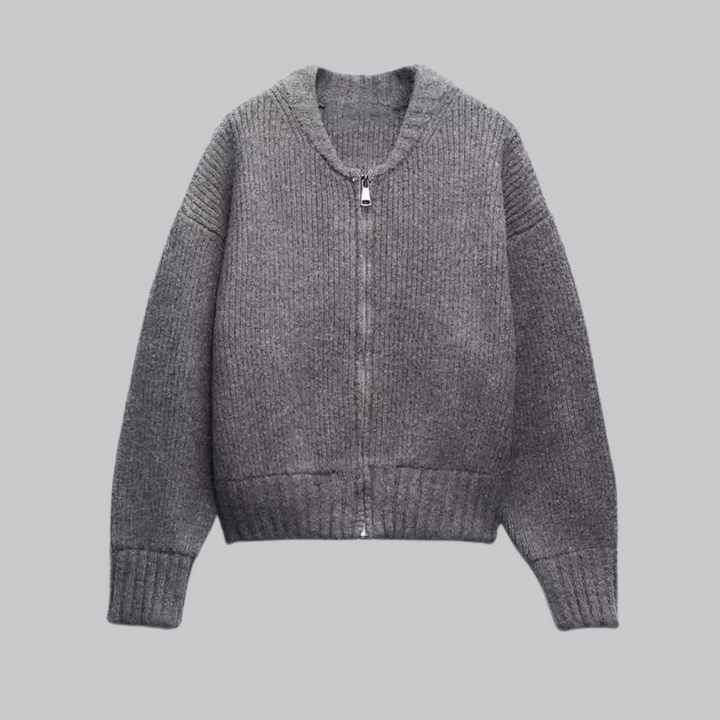 Sloane - Cozy Knit Grey Zipper Cardigan