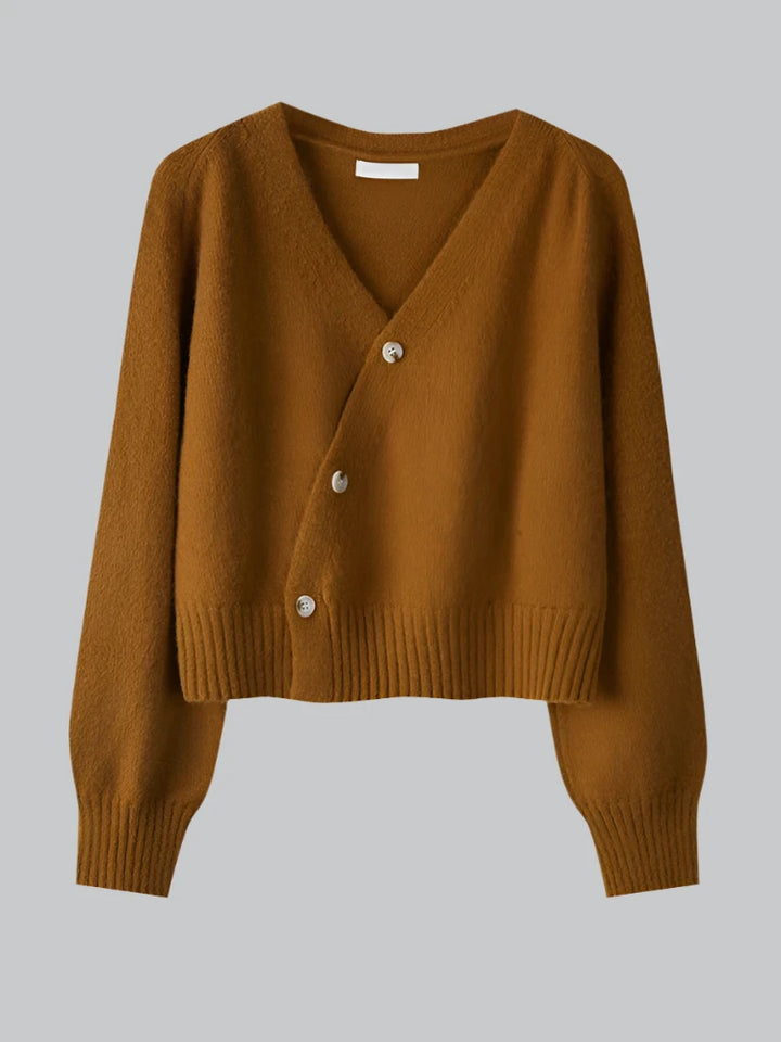 Nina - V-Neck Skew Button Knit Sweater