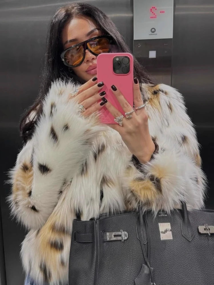 Luna - Faux Fur Leopard Print Coat