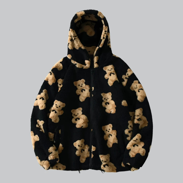 Gonthwid - Fleece Hooded Jacket with Bear Print