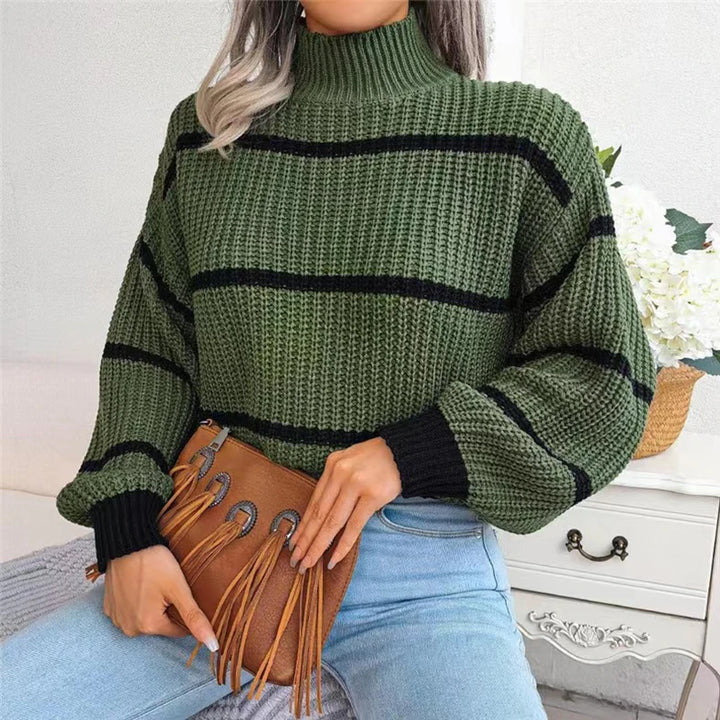 Iris - Striped Lantern Sleeve Knit Sweater