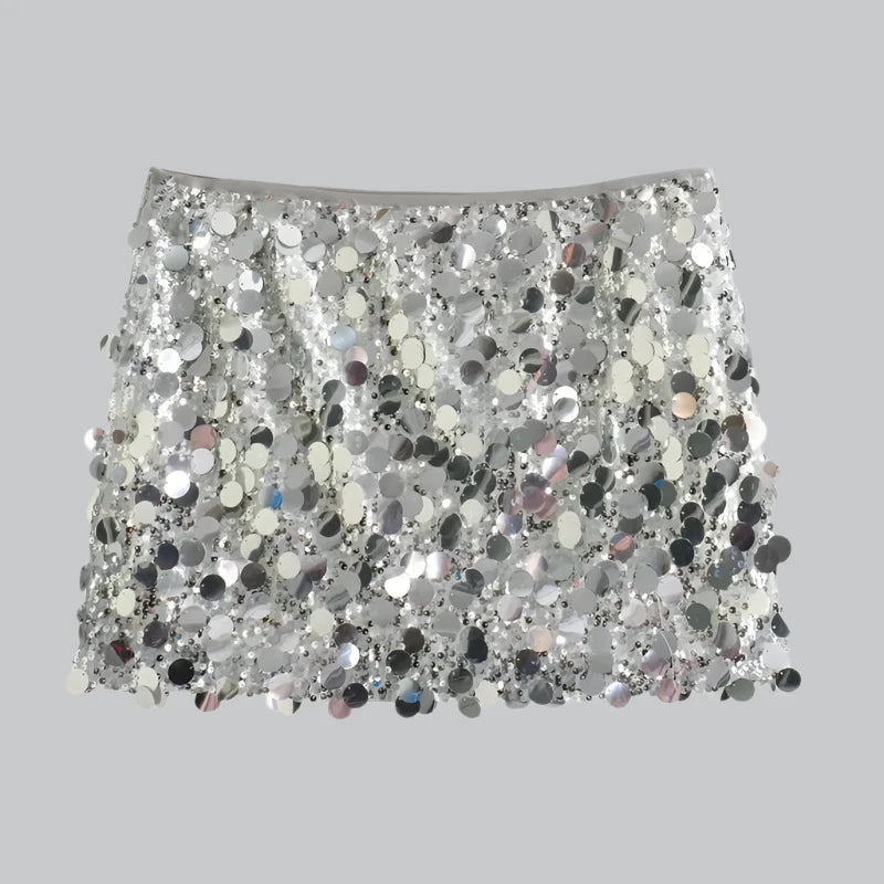 Lila - Silver Sequin Mini Skirt