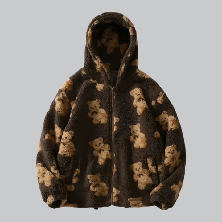 Gonthwid - Fleece Hooded Jacket with Bear Print