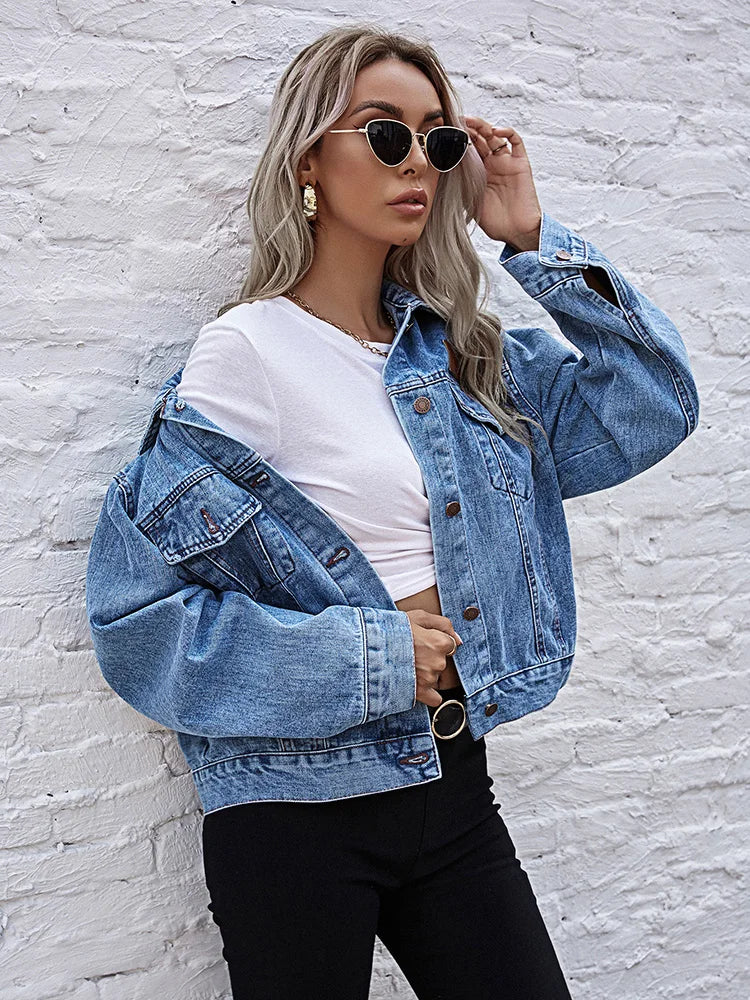 Mia - Casual Turn-Down Collar Denim Jacket for Women