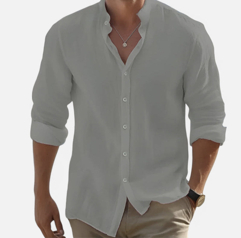 Monacogents | Casual Cotton Linen Stand Collar Shirt
