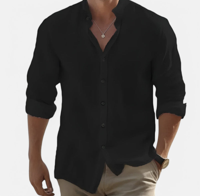 Monacogents | Casual Cotton Linen Stand Collar Shirt