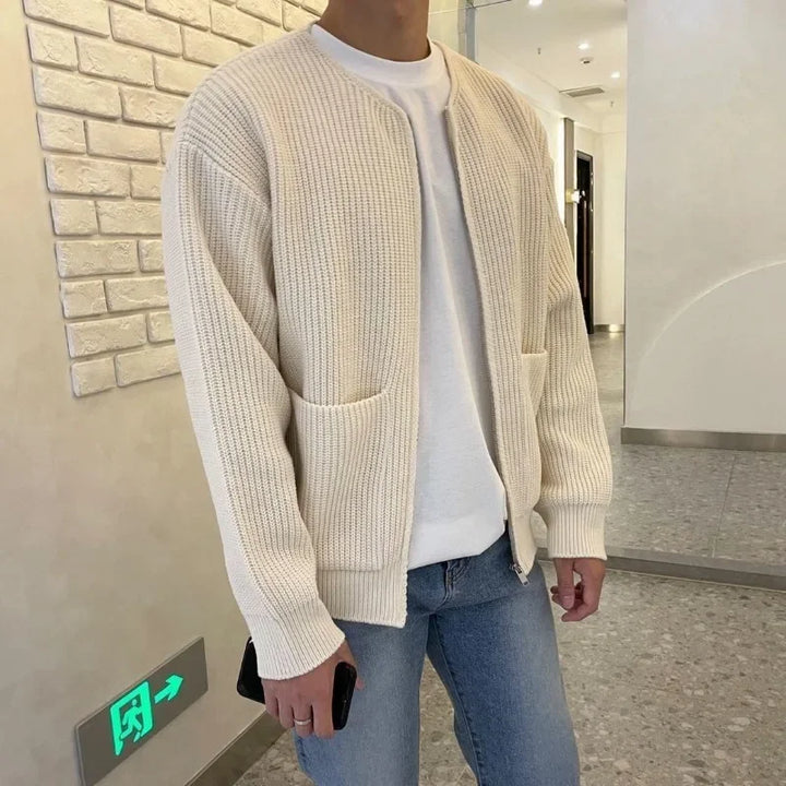 Ethan - Solid Color Slim-Fit Zip-Up Sweater