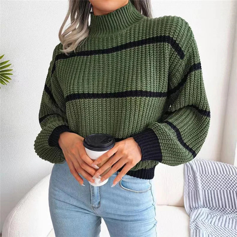 Iris - Striped Lantern Sleeve Knit Sweater