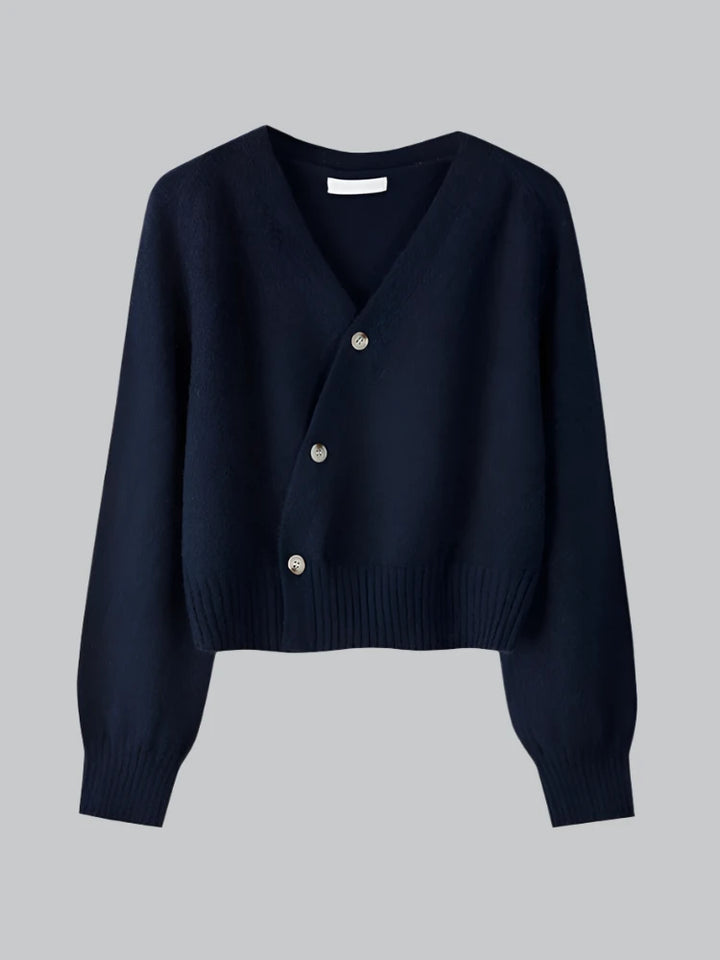 Nina - V-Neck Skew Button Knit Sweater