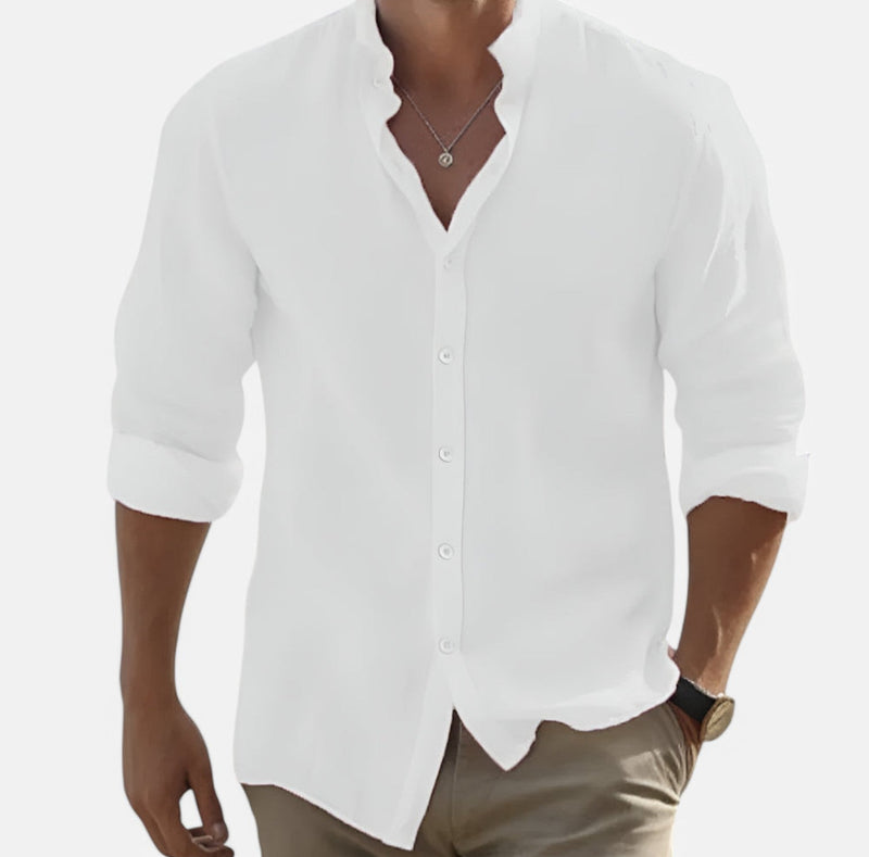 Monacogents | Casual Cotton Linen Stand Collar Shirt
