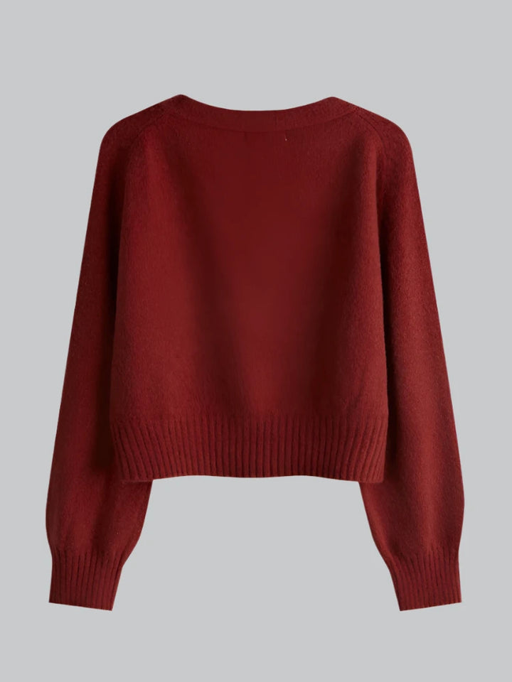 Nina - V-Neck Skew Button Knit Sweater