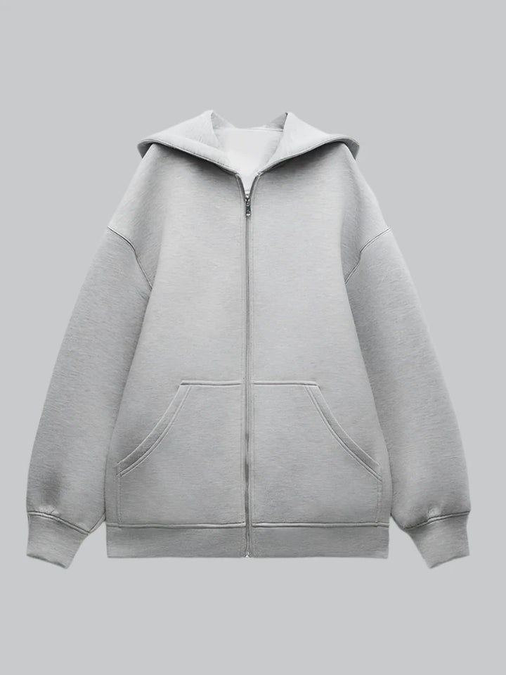 Vivian - Long Gray Bomber Jacket with Hood