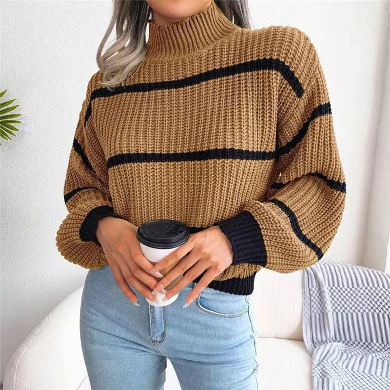 Iris - Striped Lantern Sleeve Knit Sweater