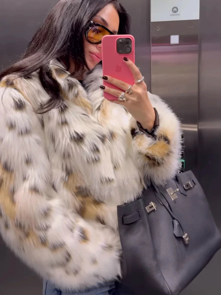 Luna - Faux Fur Leopard Print Coat