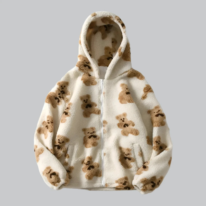 Gonthwid - Fleece Hooded Jacket with Bear Print