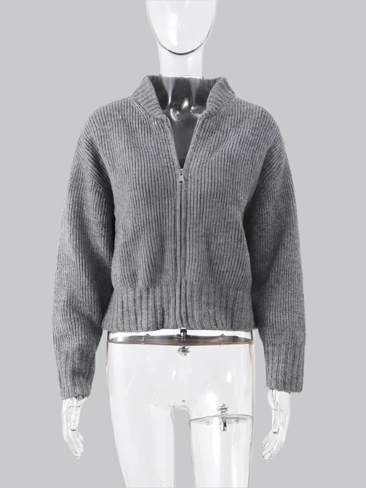 Sloane - Cozy Knit Grey Zipper Cardigan