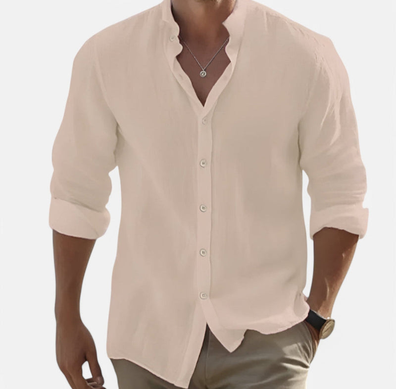 Monacogents | Casual Cotton Linen Stand Collar Shirt