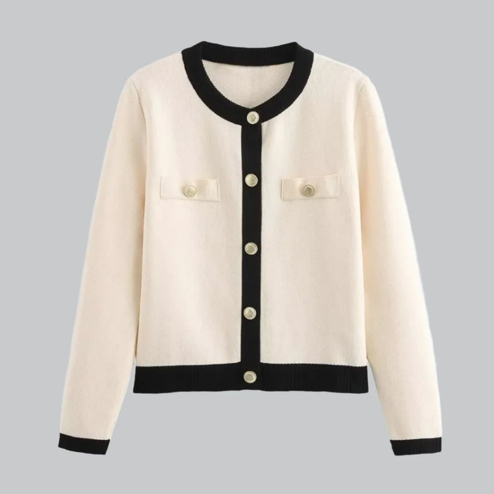 Aria - Gold Buttoned Black & White Knit Cardigan