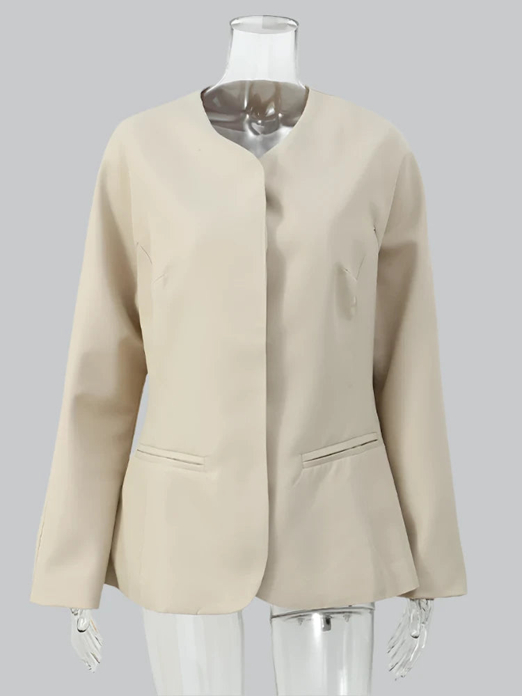 Vivian - Women's V-Neck Tailored Blazer with Waist Detail