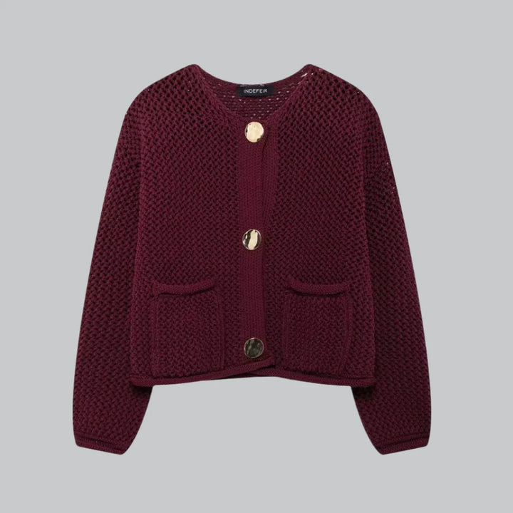 Trafza - Hollow Thick Knit Cardigan with Metal Buttons