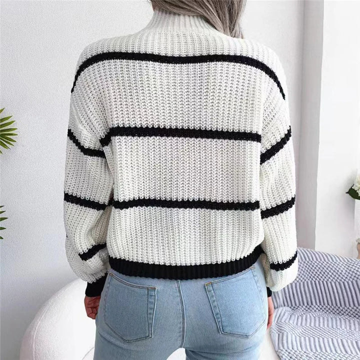 Iris - Striped Lantern Sleeve Knit Sweater