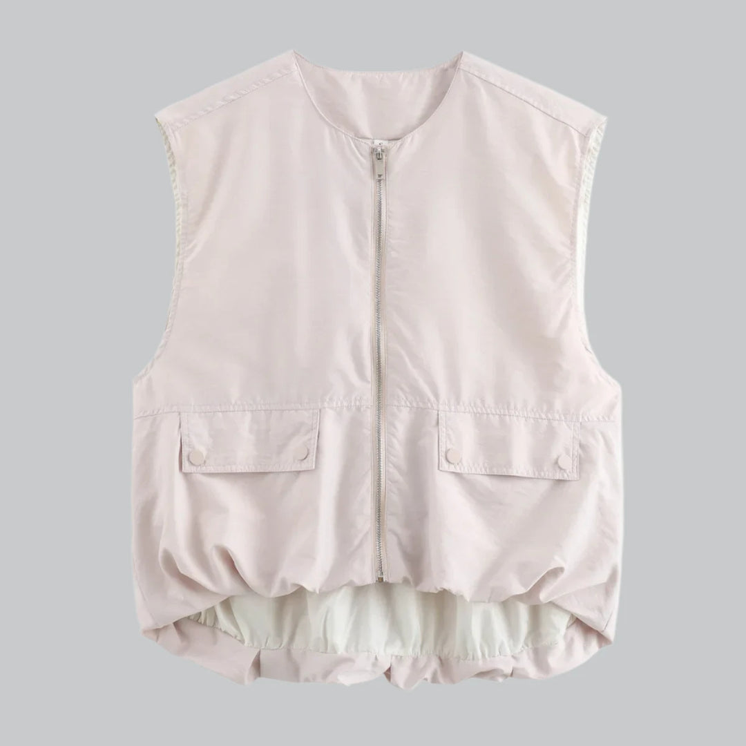 Maya - Ruched Sleeveless Zip Vest