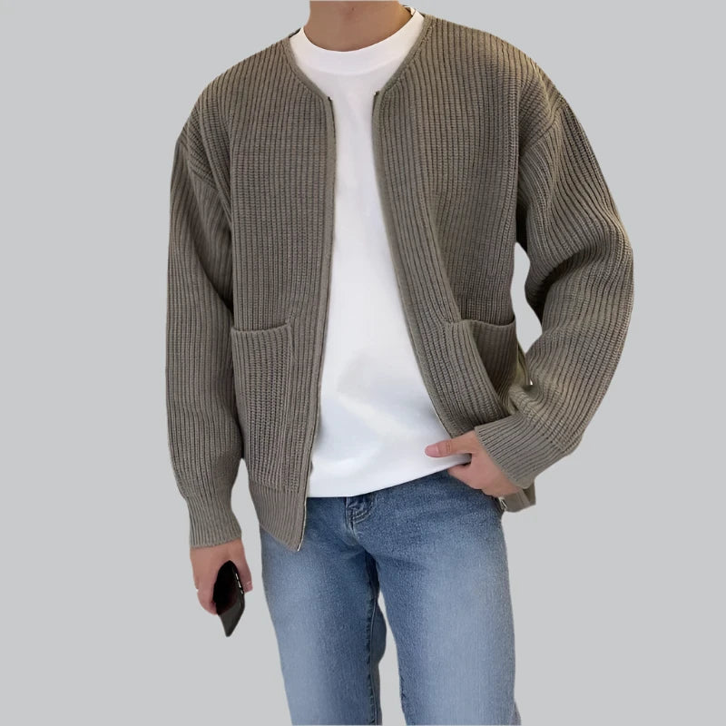 Ethan - Solid Color Slim-Fit Zip-Up Sweater