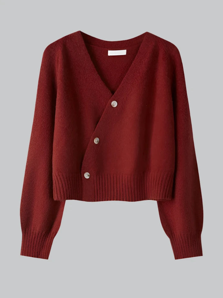 Nina - V-Neck Skew Button Knit Sweater