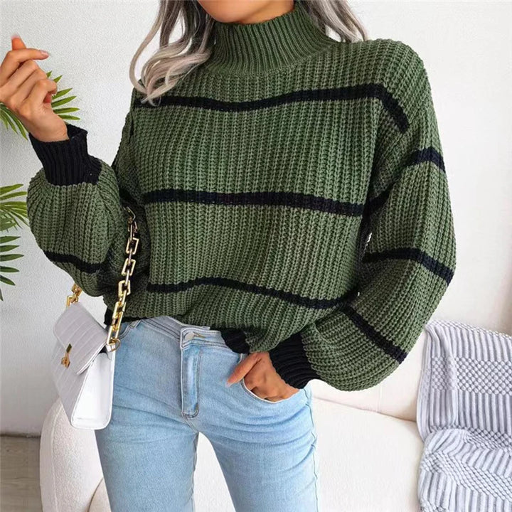 Iris - Striped Lantern Sleeve Knit Sweater