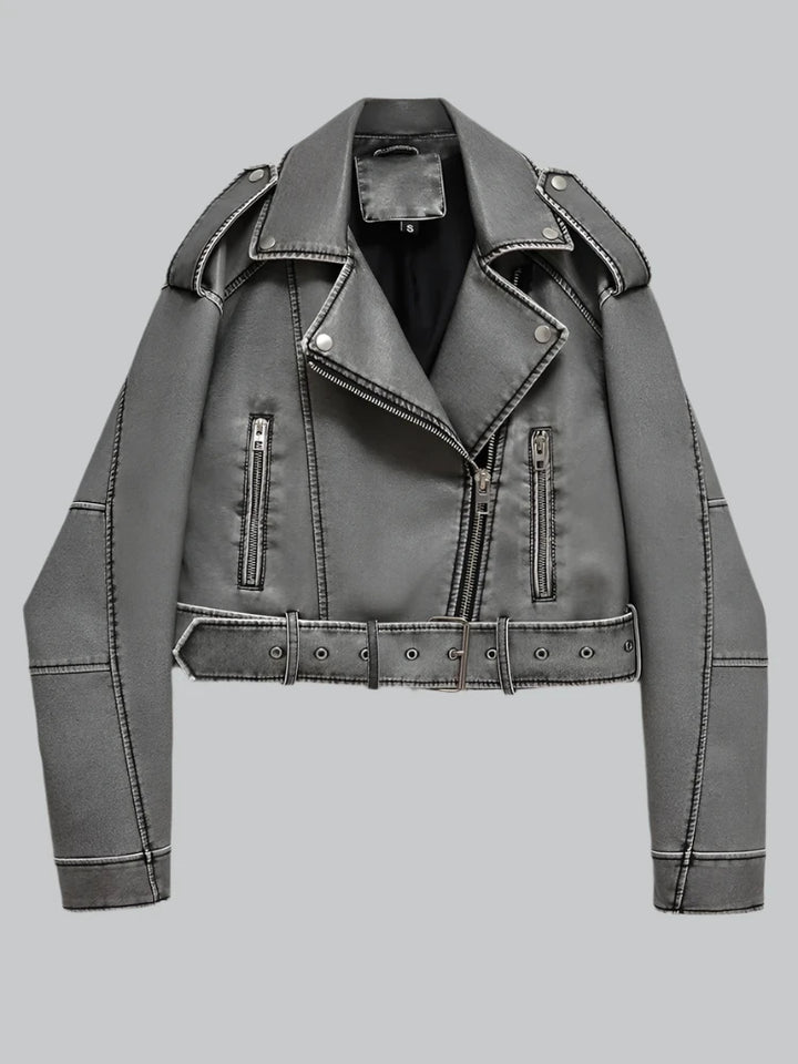 Rena - Vintage Washed Faux Leather Moto Jacket