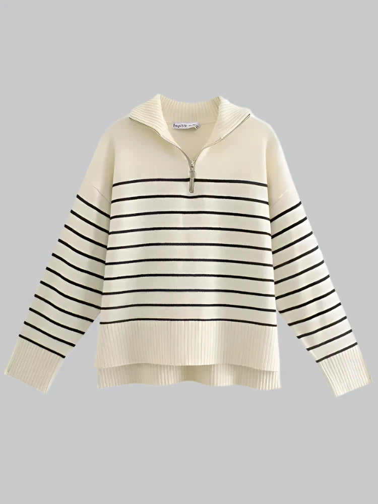 Maya - Vintage Asymmetrical Striped Knitted Sweater