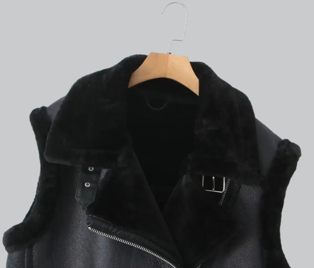 Bella - Faux Suede Shearling Bomber Vest