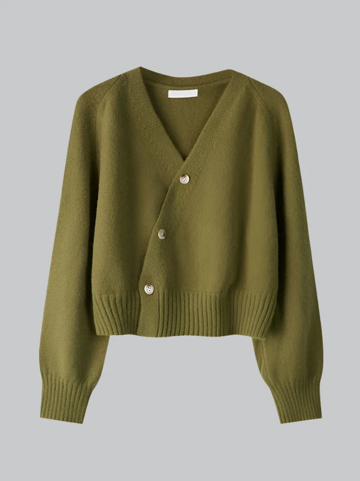 Nina - V-Neck Skew Button Knit Sweater