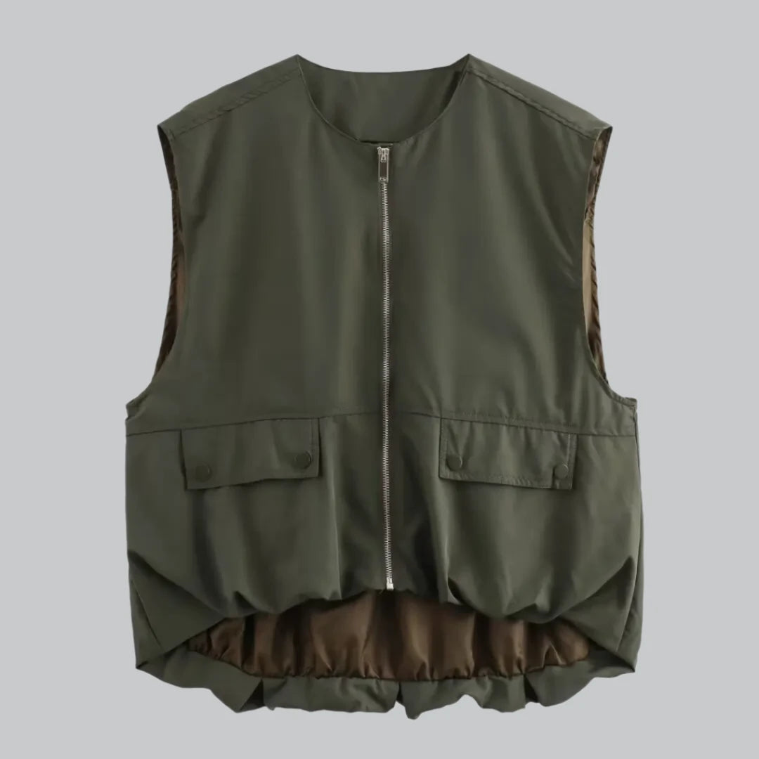 Maya - Ruched Sleeveless Zip Vest