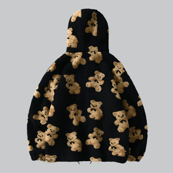 Gonthwid - Fleece Hooded Jacket with Bear Print