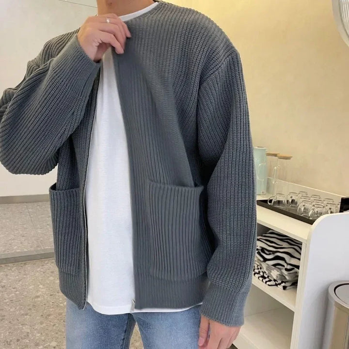 Ethan - Solid Color Slim-Fit Zip-Up Sweater