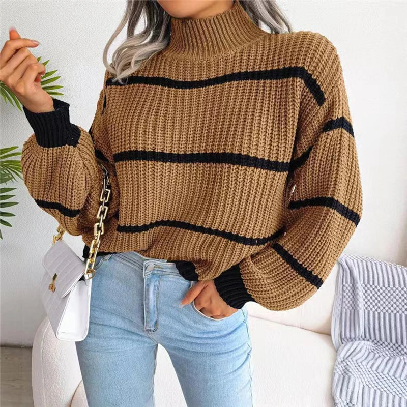 Iris - Striped Lantern Sleeve Knit Sweater